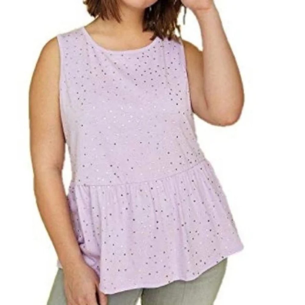 Lane Bryant Size 22/24 Foil Dot Lilac Peplum Tank